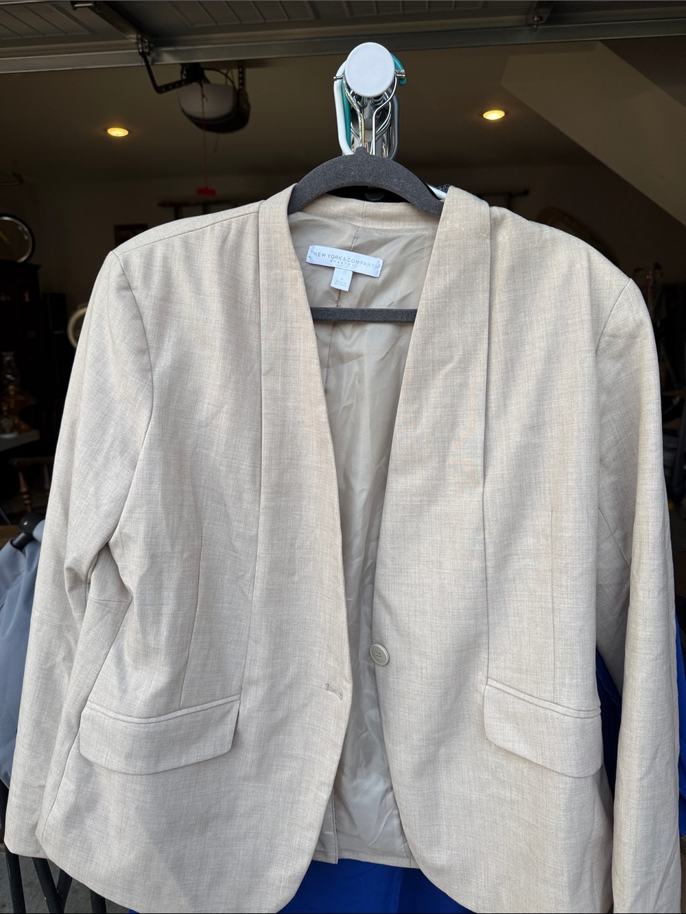 New York & Company Cream Collarless Blazer